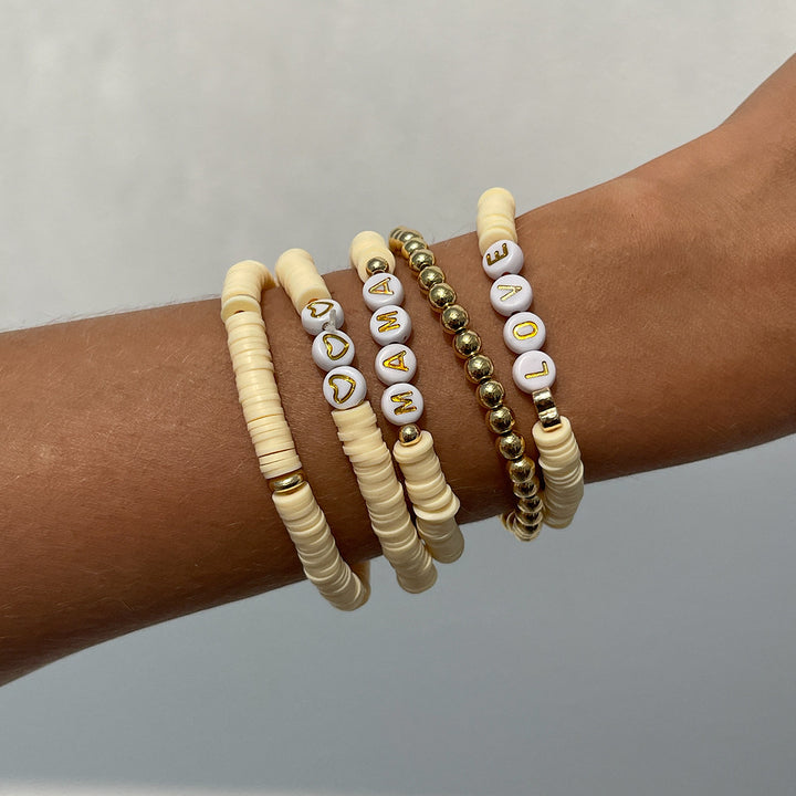 5 Pieces Gold-Plated Artificial Beaded Ceramic Elasticated Bracelet