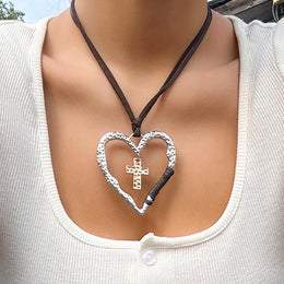 Silver-Plated Heart Shaped Layered Statement Necklace