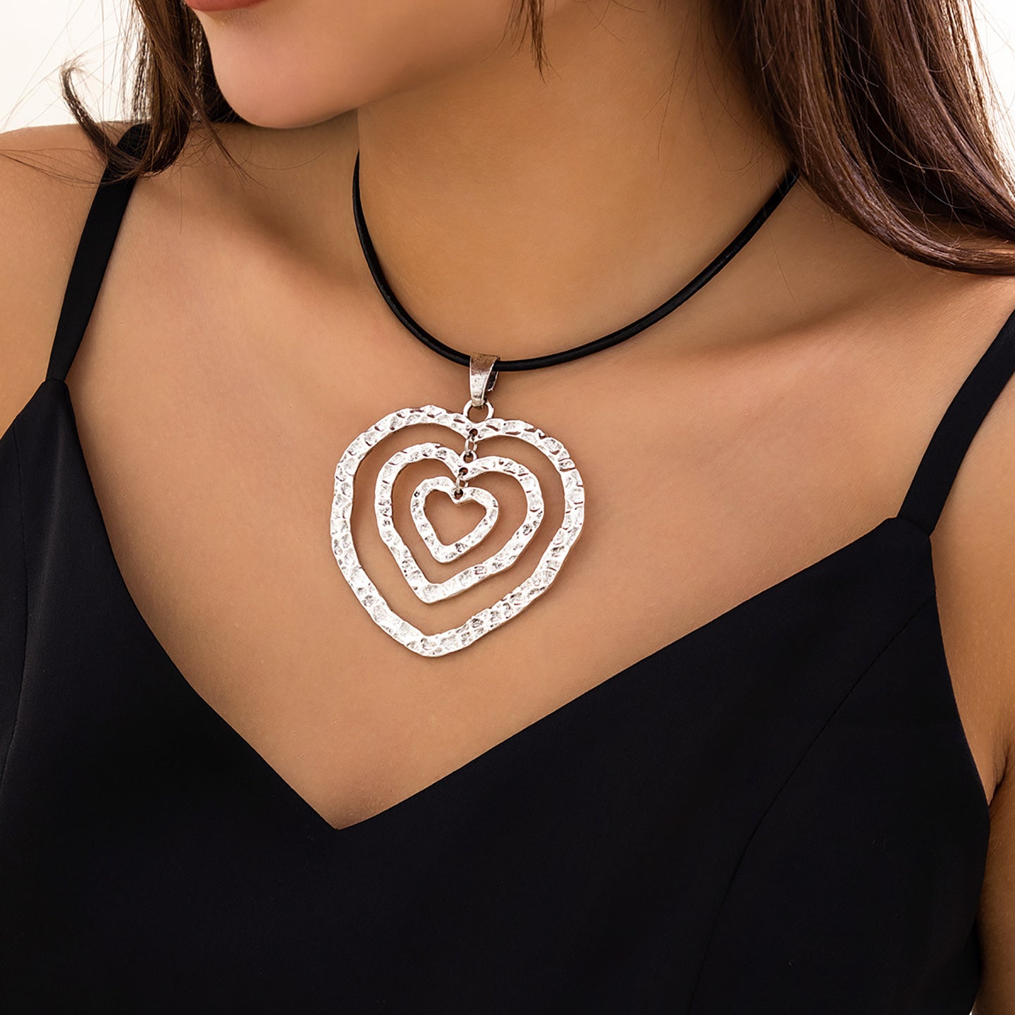 Silver-Plated Heart Shaped Pendants with Chains