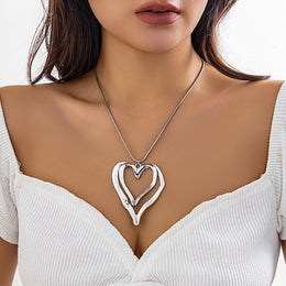 Silver-Plated Heart-Shaped Pendant With Chain