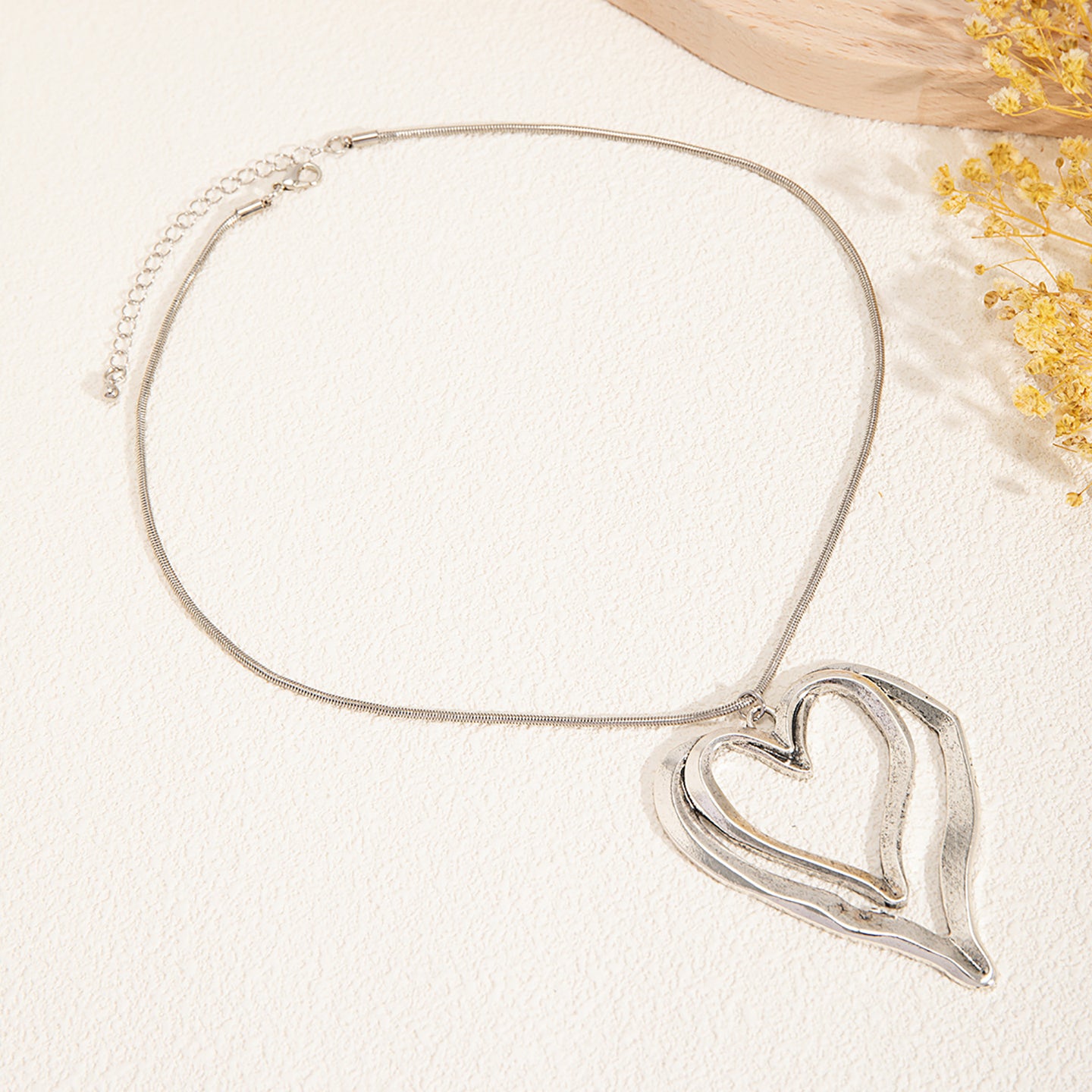 Silver-Plated Heart-Shaped Pendant With Chain
