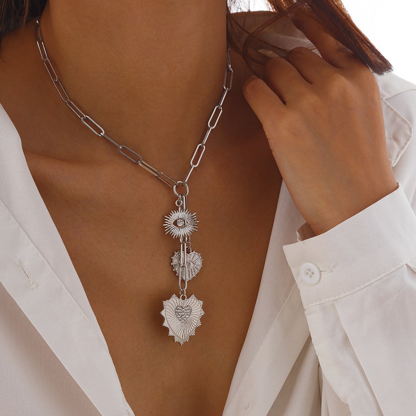 Silver-Plated Link Chains Statement Necklace