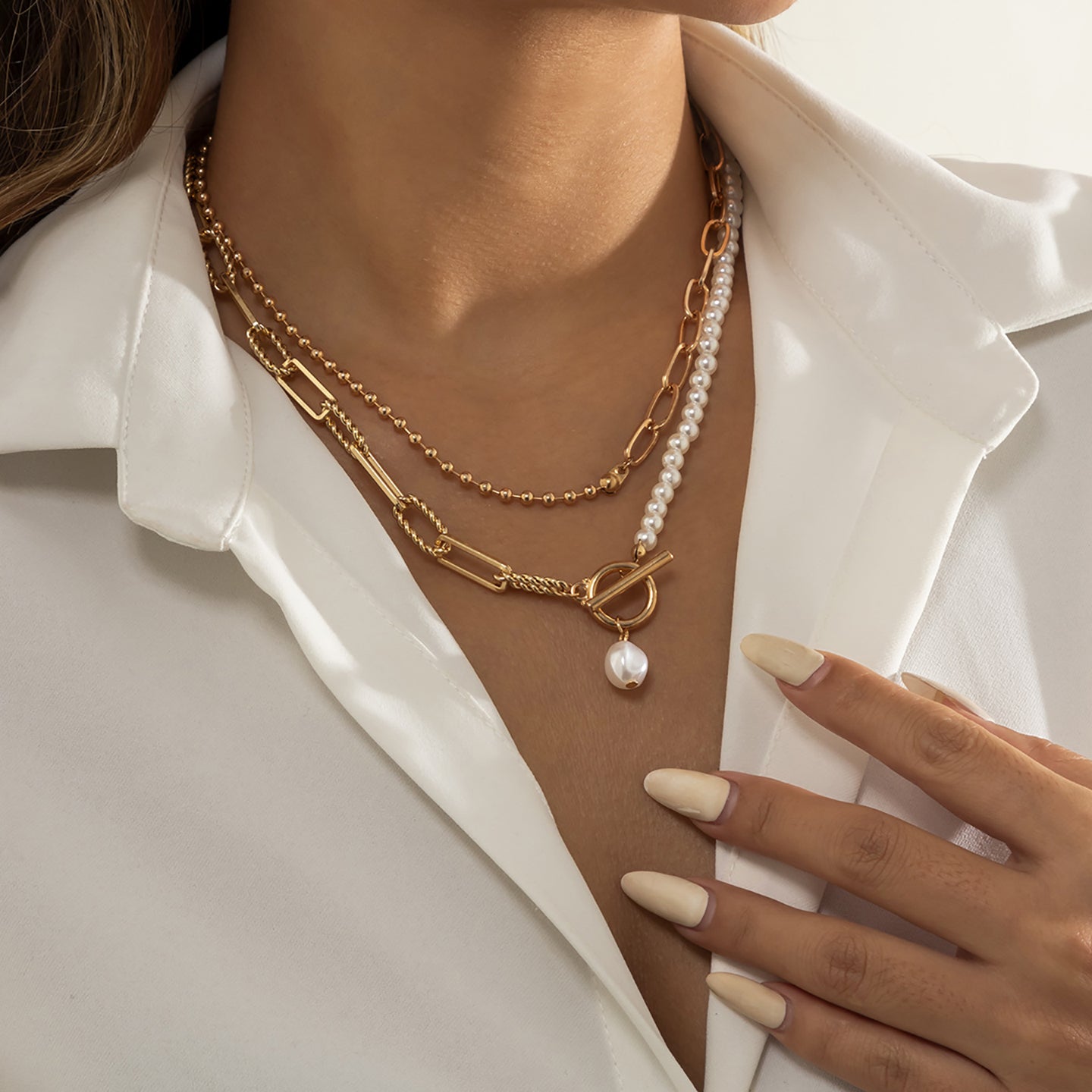 Gold-Plated Beaded Layered Chain