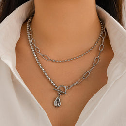 Silver-Plated Beaded Layered Statement Chain