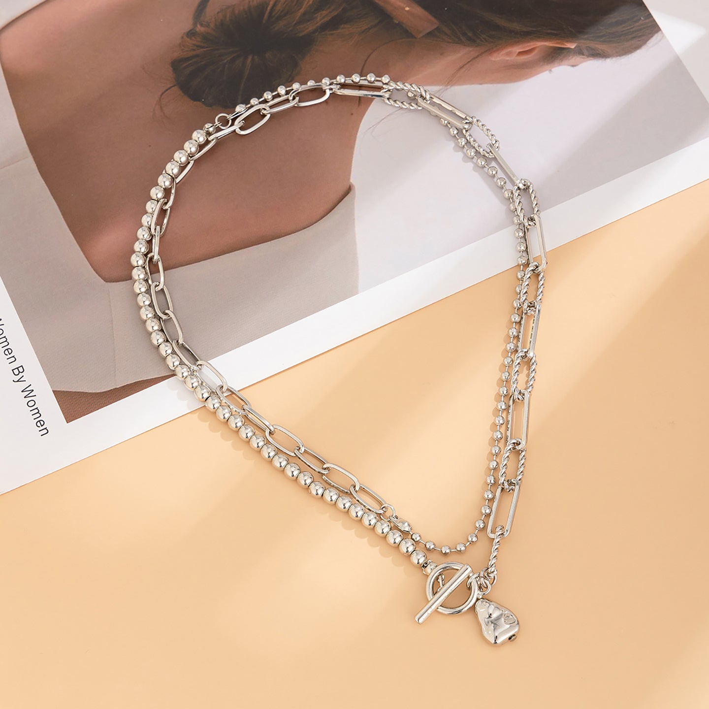 Silver-Plated Beaded Layered Statement Chain