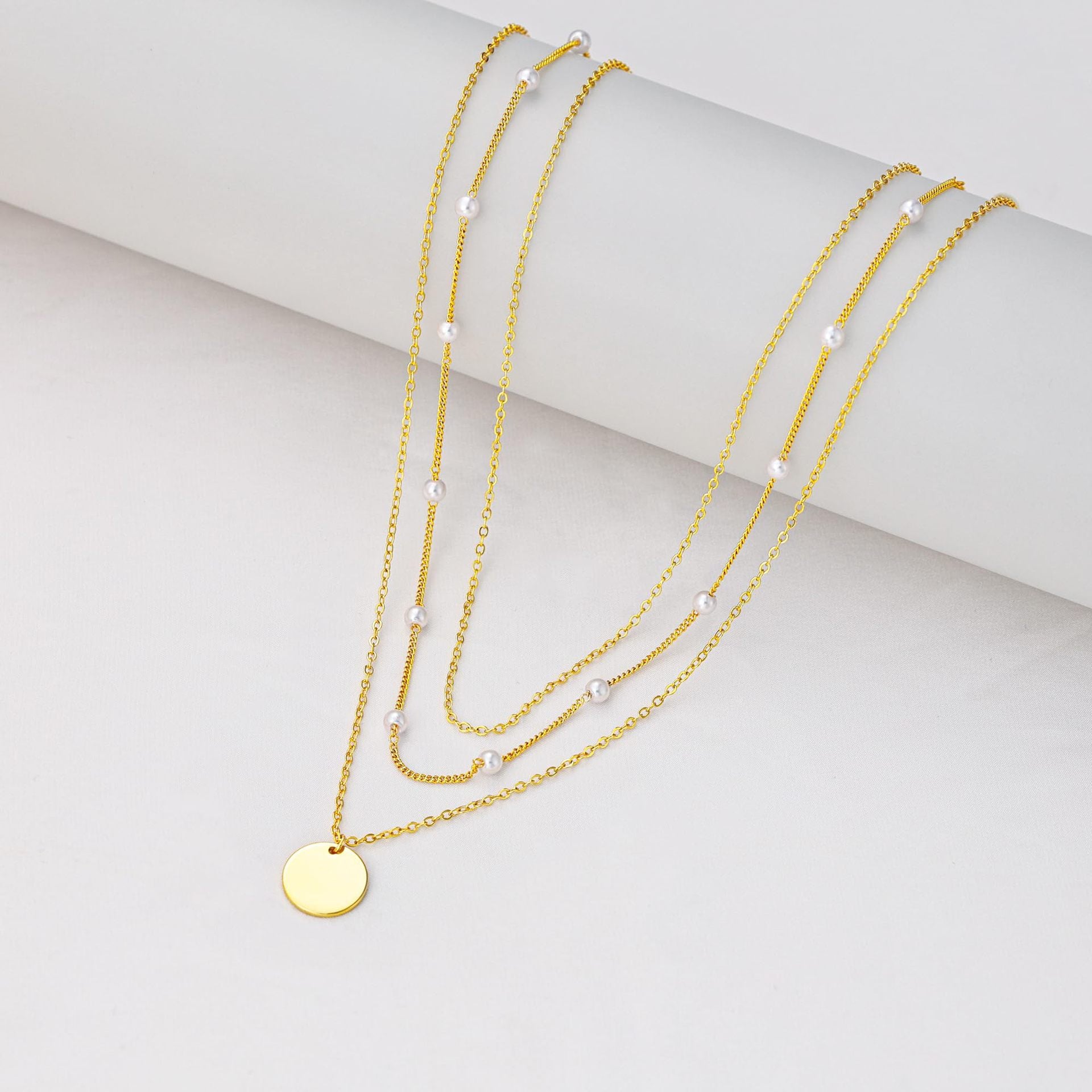Gold Toned Gold Plated Artificial Beads Beaded Layered Chain