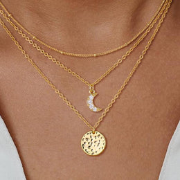 Gold Toned Gold Plated Cubic Zirconia Studded Layered Chain