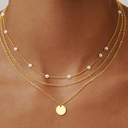 Gold Toned Gold Plated Artificial Beads Beaded Layered Chain