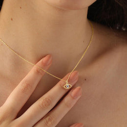 Brass Gold-Plated Cubic Zirconia Studded Evil Eye Chain