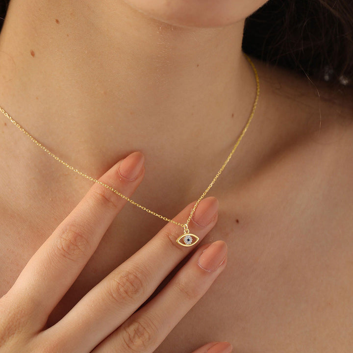 Brass Gold-Plated Cubic Zirconia Studded Evil Eye Chain
