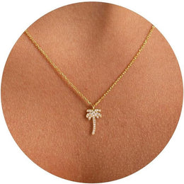 Brass Gold-Plated Cubic Zirconia Studded Palm Tree Shaped Chain