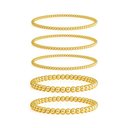 Set Of 5 Gold-Plated Beaded Stainless Steel Elasticated Bracelet