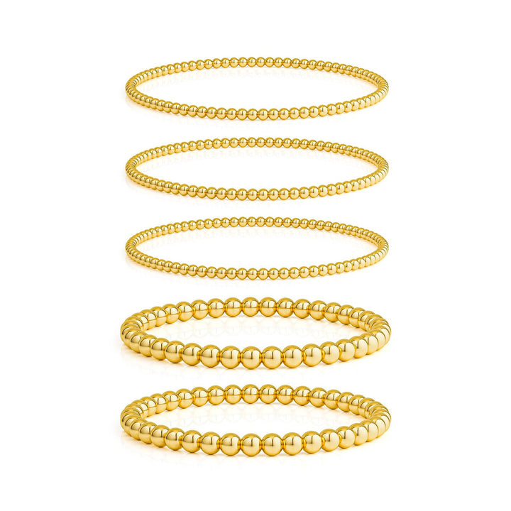 Set Of 5 Gold-Plated Beaded Stainless Steel Elasticated Bracelet