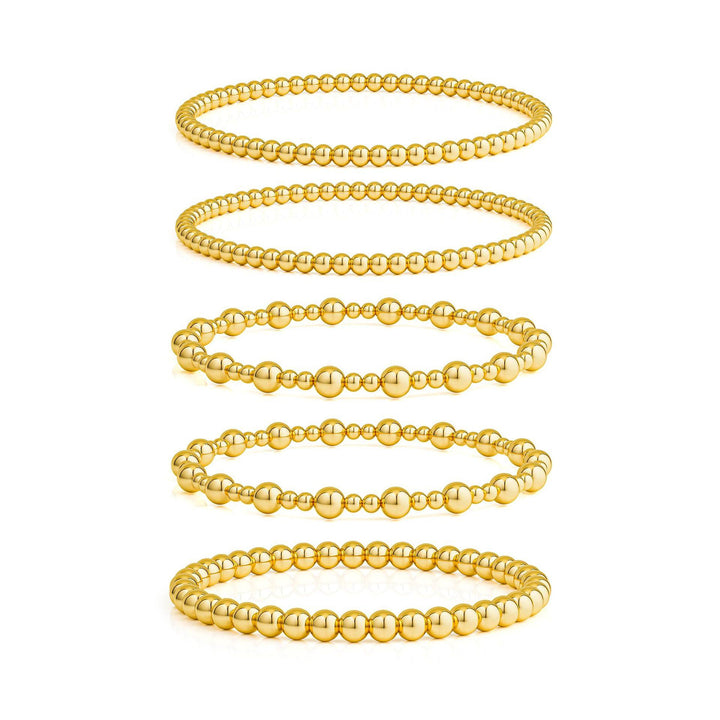 Set Of 5 Gold-Plated Beaded Stainless Steel Elasticated Bracelet