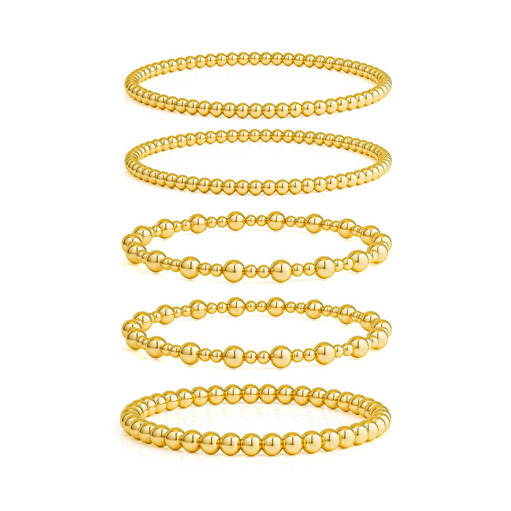 Set Of 5 Gold-Plated Beaded Stainless Steel Elasticated Bracelet