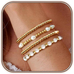 Set Of 4 Gold-Plated Beaded Stainless Steel Wraparound Bracelet