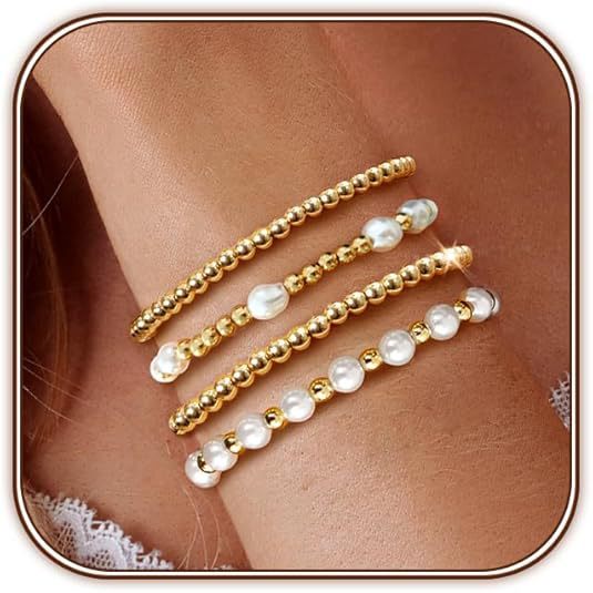 Set Of 4 Gold-Plated Beaded Stainless Steel Wraparound Bracelet