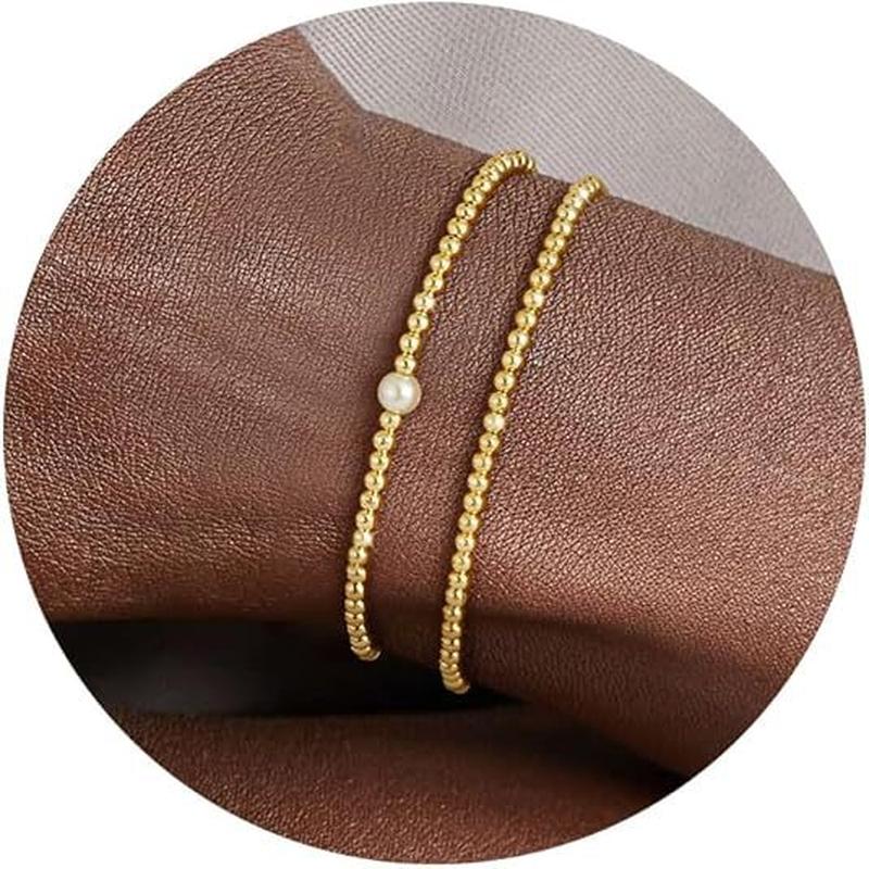 Set Of 2 Gold-Plated Beaded Stainless Steel Wraparound Bracelet