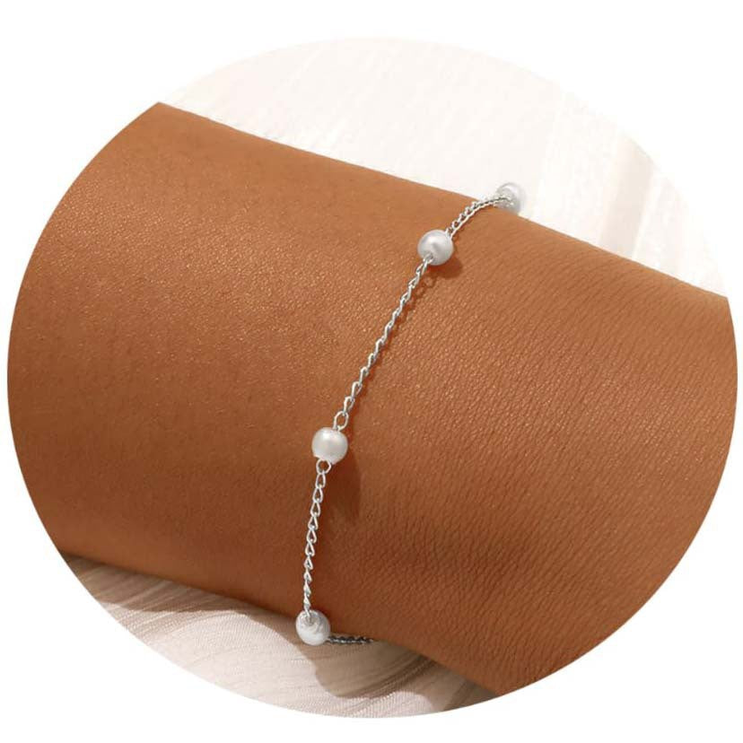 Stainless Steel Silver-Plated Pearls Antique Armlet Bracelet