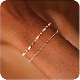 Stainless Steel Gold-Plated Pearls Link Bracelet