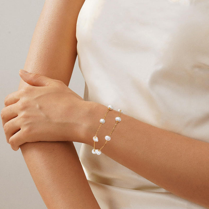 Stainless Steel Gold-Plated Pearls Antique Wraparound Bracelet