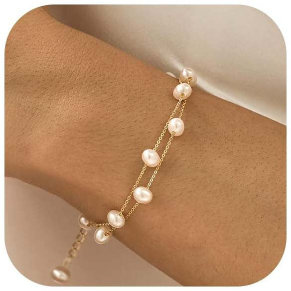 Stainless Steel Gold-Plated Pearls Antique Wraparound Bracelet