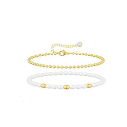 Set Of 2 Stainless Steel Gold-Plated Pearls Armlet Bracelets