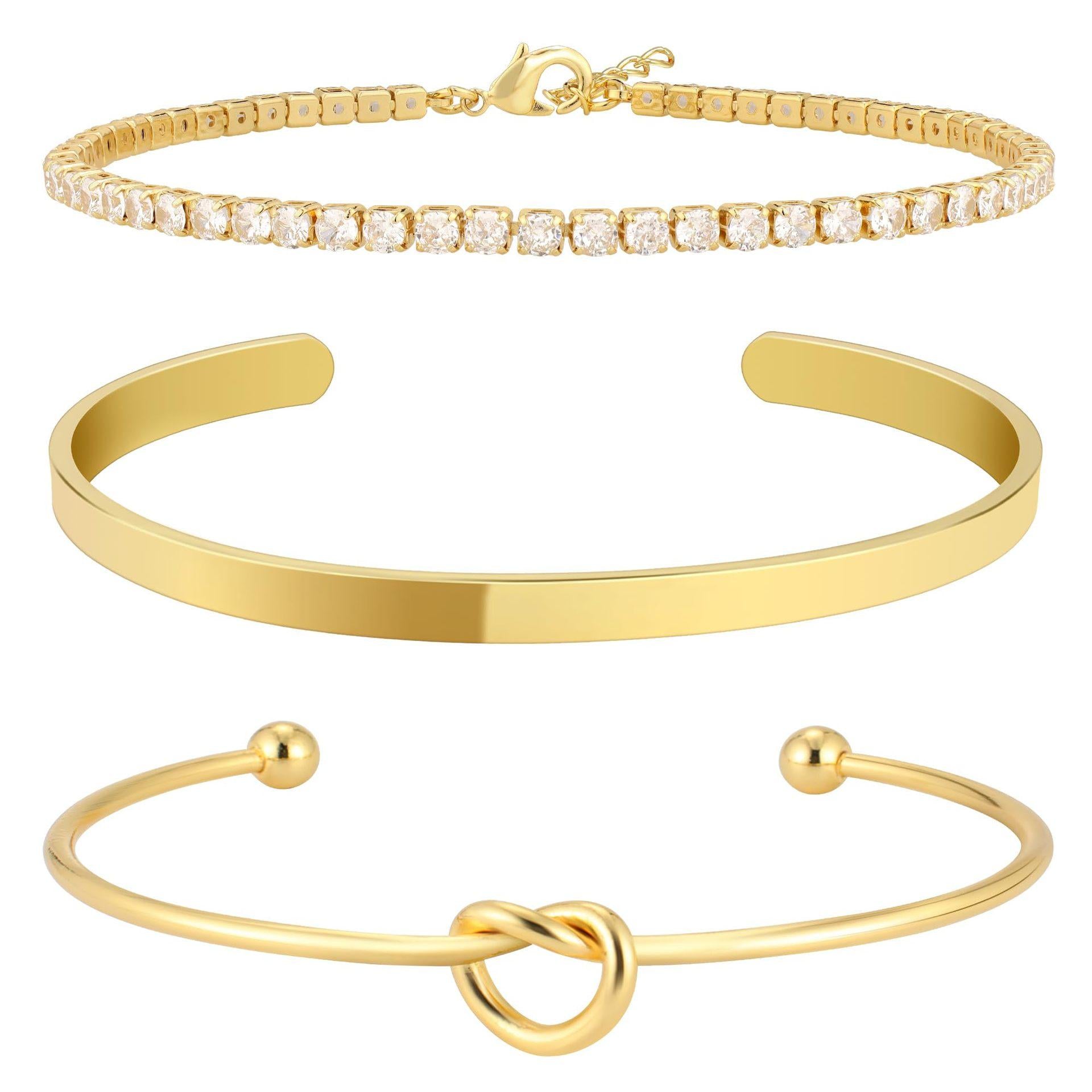 Women 3 Cubic Zirconia Handcrafted Gold-Plated Cuff Bracelet