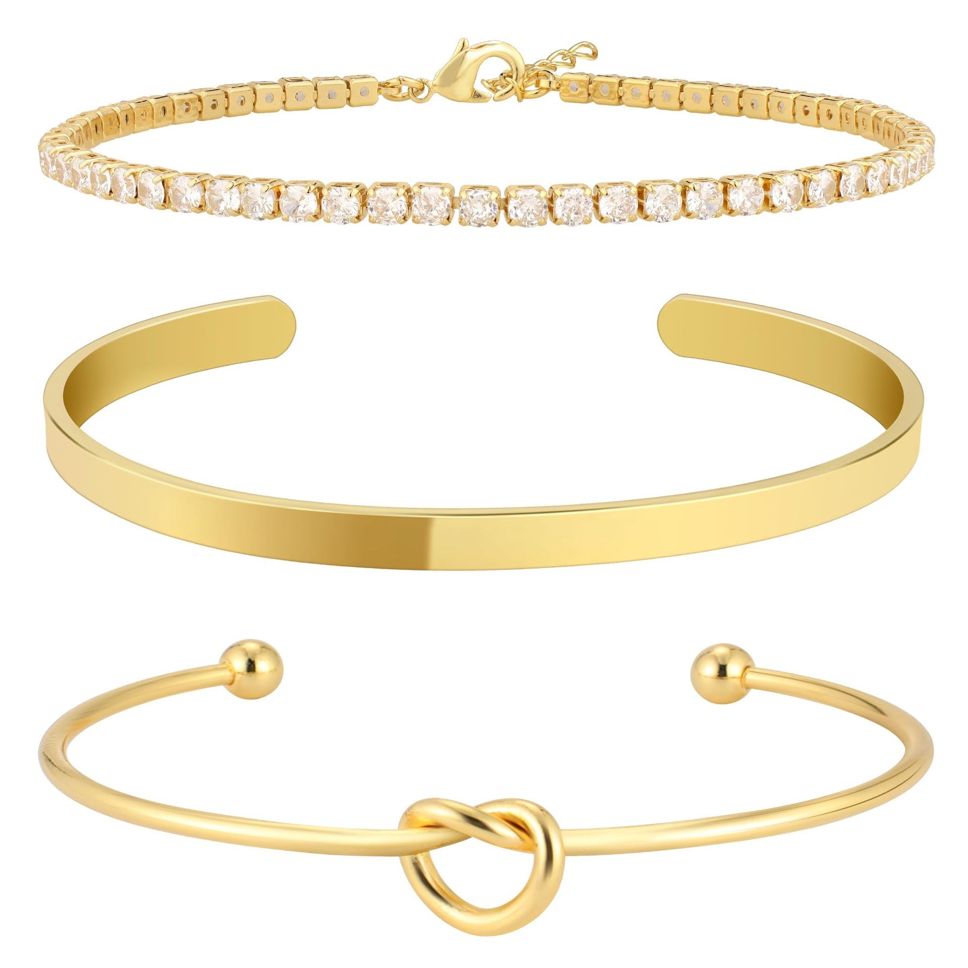 Women 3 Cubic Zirconia Handcrafted Gold-Plated Cuff Bracelet