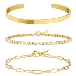 Women 3 Cubic Zirconia Handcrafted Gold-Plated Armlet Bracelet