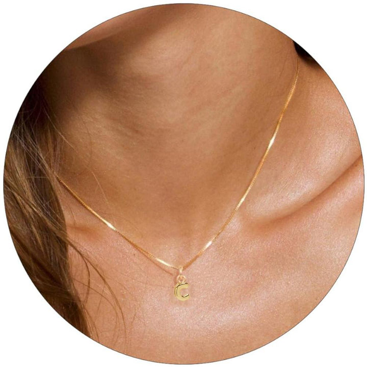 Gold-Plated C-Alphabet Initial Pendant with Chain