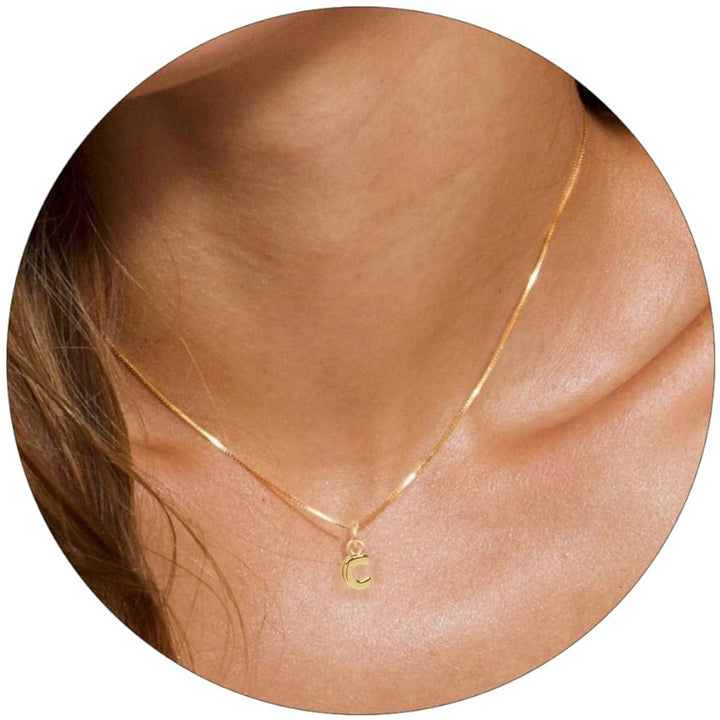Gold-Plated C-Alphabet Initial Pendant with Chain