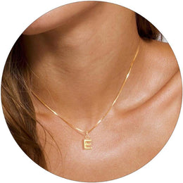 Gold-Plated E-Alphabet Initial Pendant with Chain