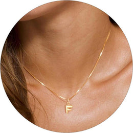 Gold-Plated F-Alphabet Initial Pendant with Chain