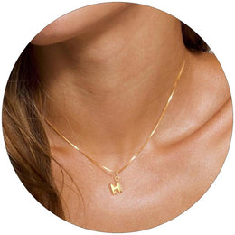 Gold-Plated H-Alphabet Initial Pendant with Chain