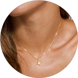 Gold-Plated K-Alphabet Initial Pendant with Chain