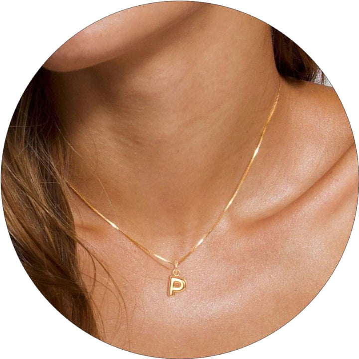 Gold-Plated P-Alphabet Initial Pendant with Chain