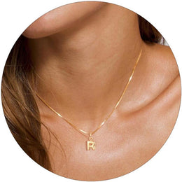 Gold-Plated R-Alphabet Initial Pendant with Chain