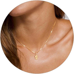 Gold-Plated S-Alphabet Initial Pendant with Chain