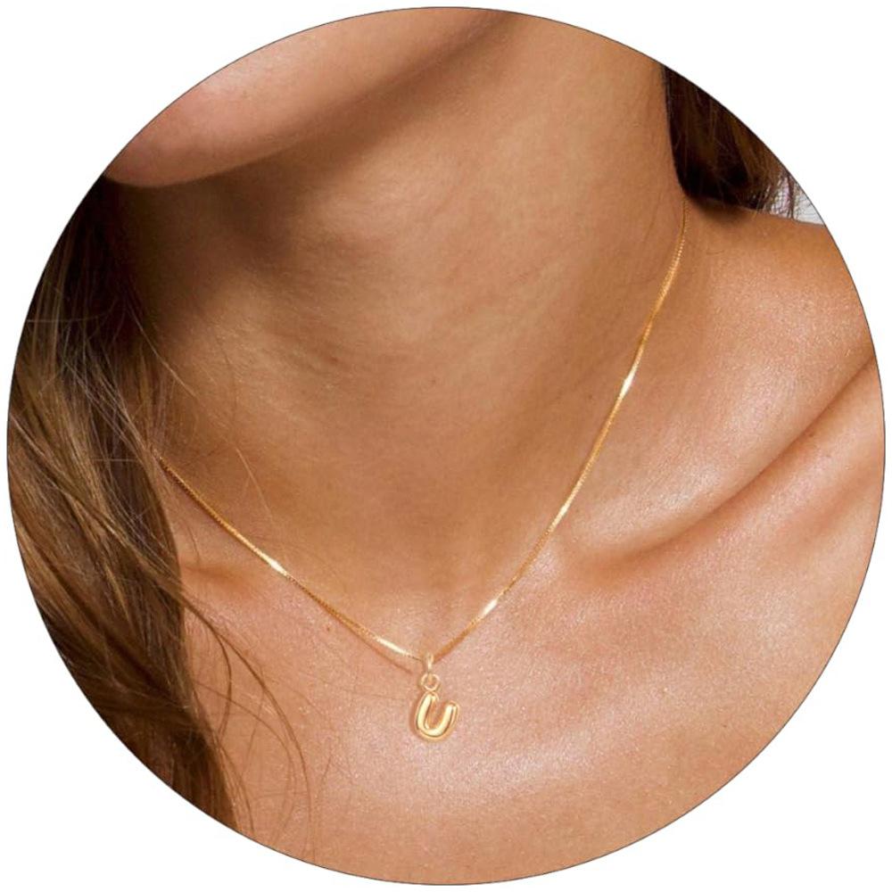 Gold-Plated U-Alphabet Initial Pendant with Chain