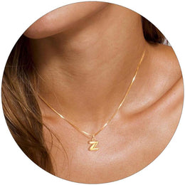 Gold-Plated Z-Alphabet Initial Pendant with Chain