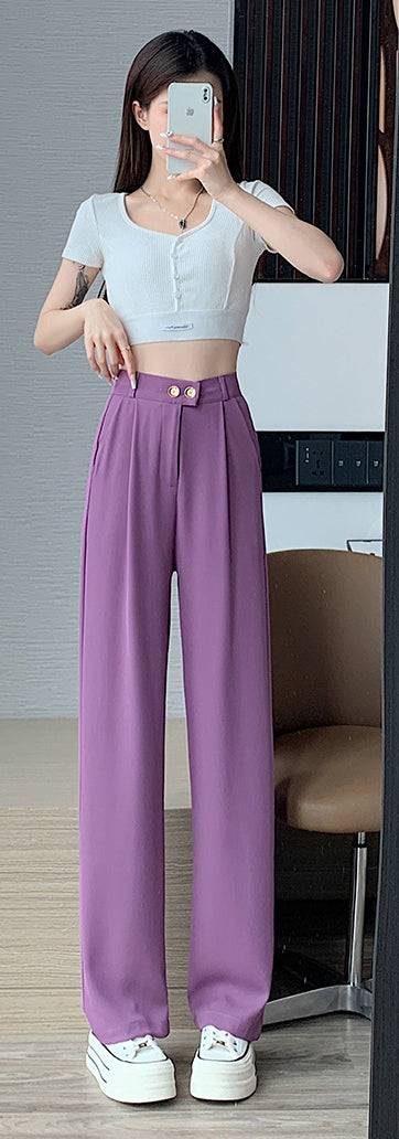 Solid High-Rise Regular Trousers