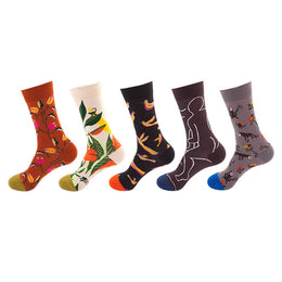 Women Pack Of 5 Patterned Cotton Calf Length Socks