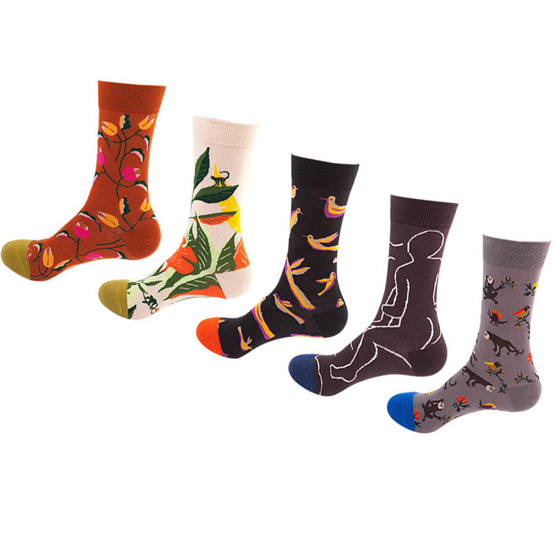 Women Pack Of 5 Patterned Cotton Calf Length Socks
