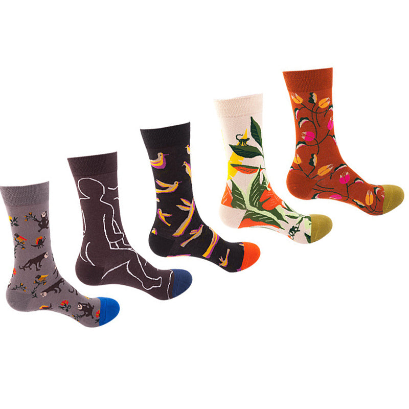 Women Pack Of 5 Patterned Cotton Calf Length Socks