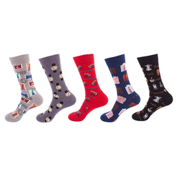 Women Pack Of 5 Patterned Cotton Calf Length Socks