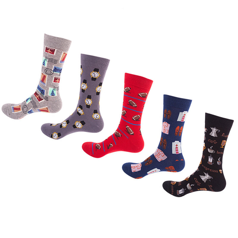 Women Pack Of 5 Patterned Cotton Calf Length Socks