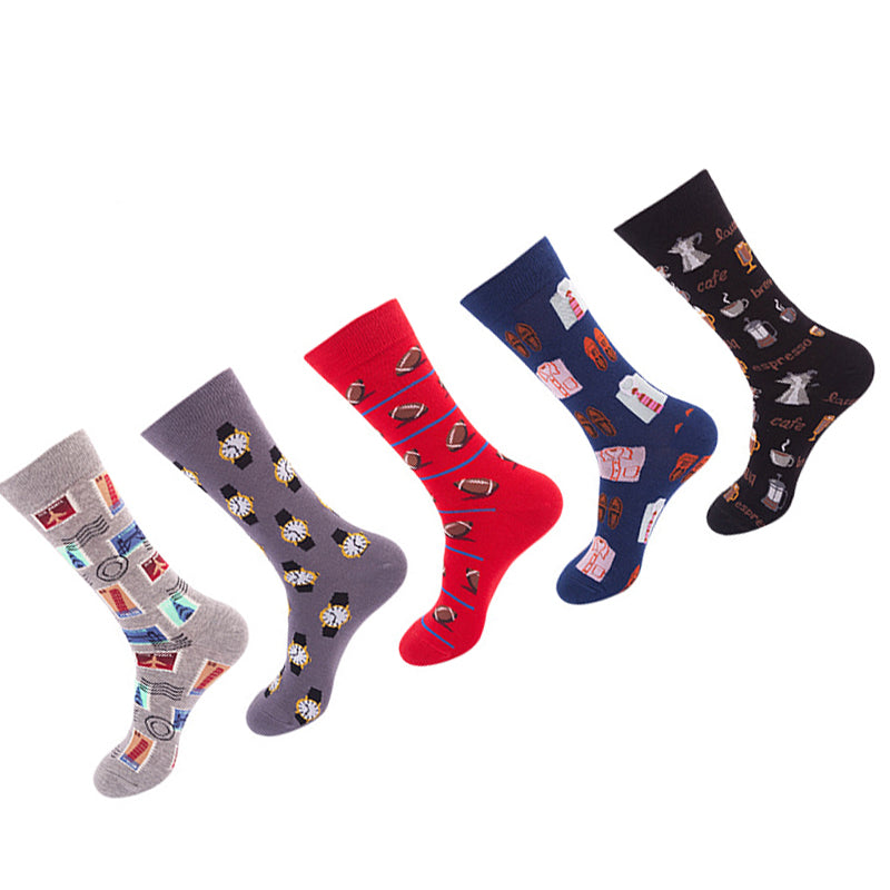Women Pack Of 5 Patterned Cotton Calf Length Socks