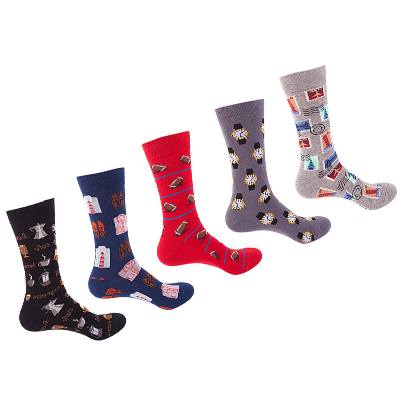 Women Pack Of 5 Patterned Cotton Calf Length Socks