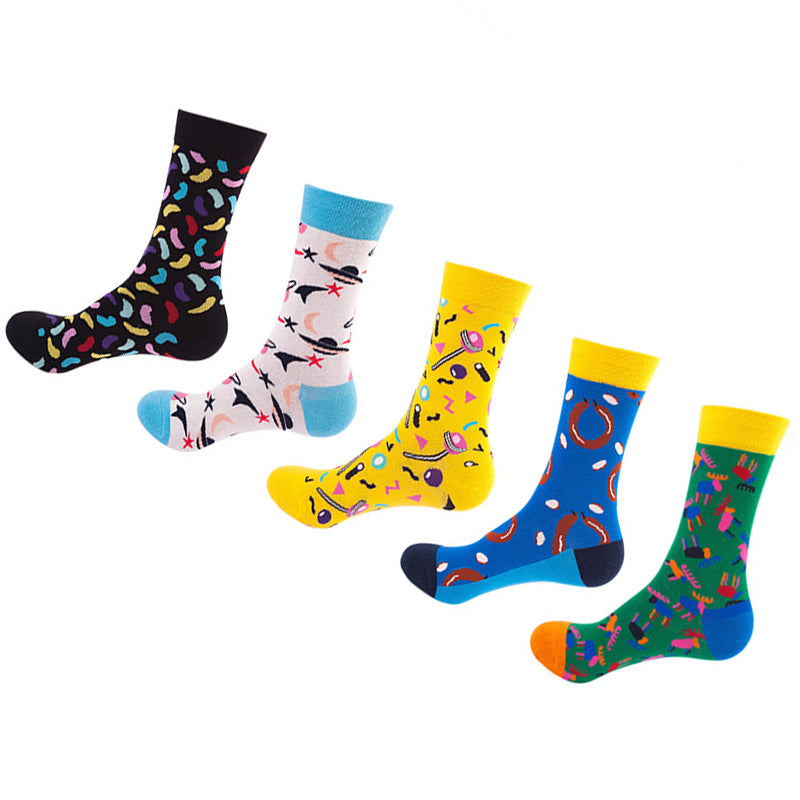 Women Pack Of 5 Patterned Cotton Calf Length Socks